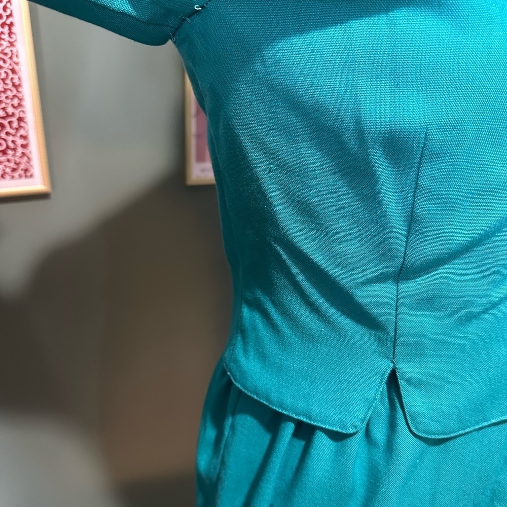 Leslie Fay Vintage Teal Dress Size 4 😻 - Picture 4 of 7